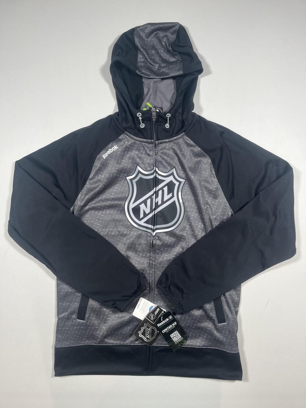 New NHL Shield Hoodie Sweatshirt Mens Small Gray NHL Hockey Reebok Center Ice